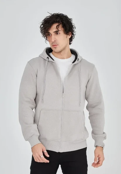Unisex Günlük Stil Boyalı Gri Tam Fermuarlı Kapüşonlu Sweatshirt ürün görseli 1