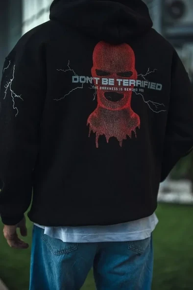 Siyah Oversize Sweatshirt Baskılı Kadın Sokak Stili Üç İplik Kapüşonlu ürün görseli 1