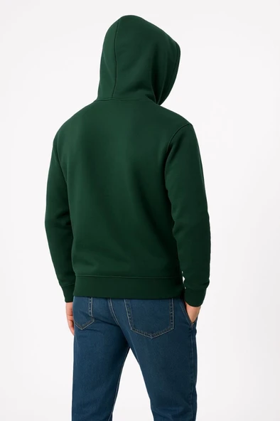 Erkek Sokak Stili Haki Üç İplik Kapüşonlu Kanguru Cepli Hoodie Sweatshirt ürün görseli 1