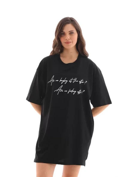 Baskılı Unisex Günlük Stil Siyah Matrix Stil Dijital Oversize Tişört ürün görseli 1