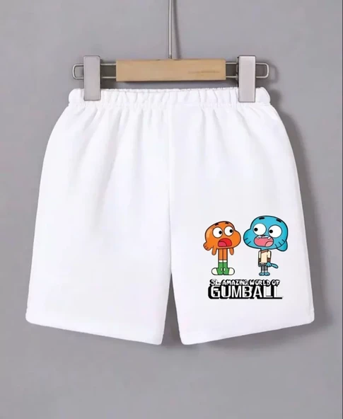 Baskılı Kadın Rahat Kullanım Beyaz Minimal Desen Beli Lastikli Mini Şort ürün görseli 1