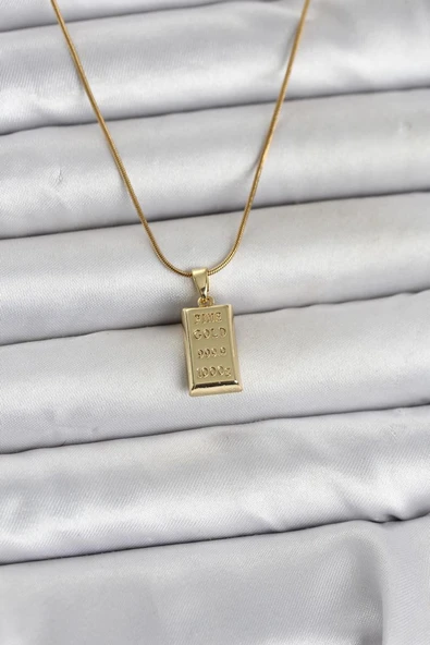 316L Çelik Zincir Gold Renk Külçe Altın Model Kadın Kolye - TJ-BKO11042 ürün görseli 1