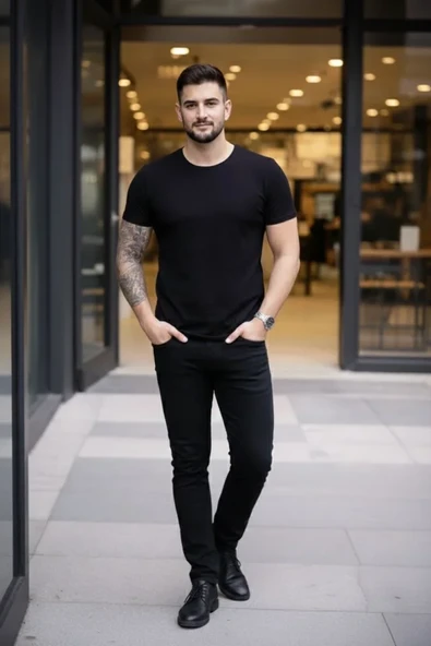 Erkek Fit Duruş Siyah, Turuncu, Sarı 3'lü Bisiklet Yaka – Kısa Kollu Yazlık Slim Fit Body Tişört ürün görseli 1