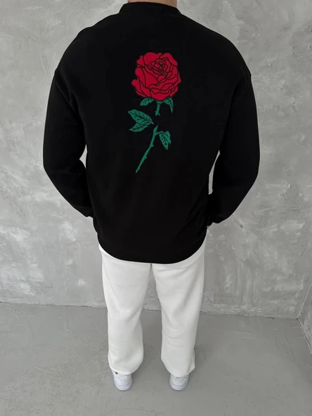 Arka Baskılı Unisex Günlük Stil Siyah Bisiklet Yaka Ön Ve Sweatshirt ürün görseli 1