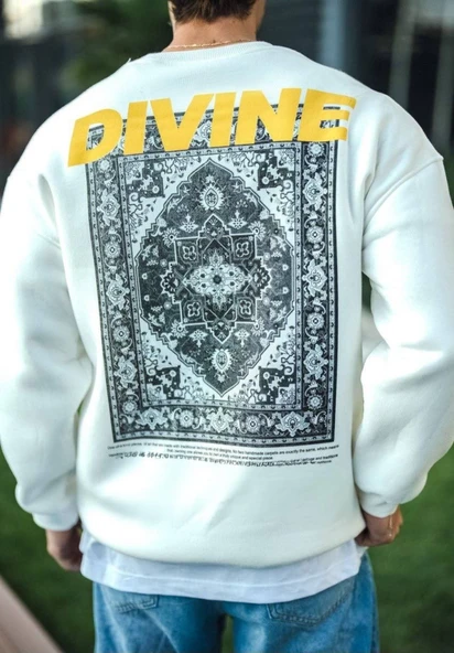 Baskılı Kadın Günlük Stil Beyaz Kışlık Bisiklet Yaka Sweatshirt ürün görseli 1