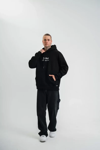 Kadın Günlük Stil Siyah Yıkamalı Efektli Bisiklet Yaka Uzun Kol Sweatshirt ürün görseli 1