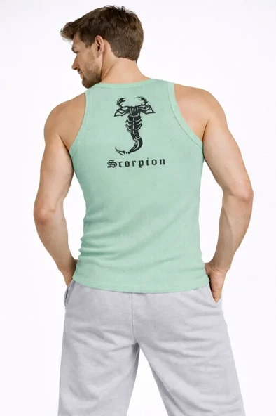 Arka Baskılı Erkek Fit Duruş Spor Fitilli Atlet 2'li Set Siyah Ve Mint Yeşili Slim Fit Kaşkorse Spor Atlet ürün görseli 1
