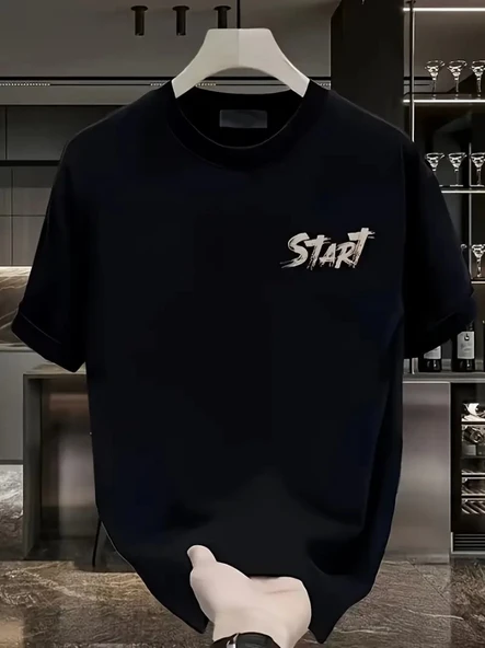 Baskılı Kadın Salaş Stil Siyah Oversize Bisiklet Yaka Tişört ürün görseli 1