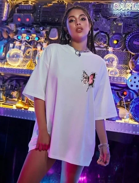 Soft Dokulu Unisex Günlük Stil Beyaz Arktik Seri Oversize Tişört ürün görseli 1