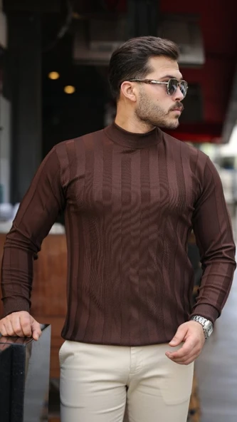 Desenli Erkek Modern Stil Yarım Balıkçı Yaka Kabartma Triko ürün görseli 1