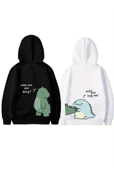 Baskılı Unisex Sokak Stili Beyaz Sevgililer Günü Özel Kapüşonlu Oversize Sweatshirt ürün görseli 1