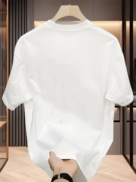 Baskılı Kadın Salaş Stil Beyaz Oversize Bisiklet Yaka Tişört ürün görseli 1