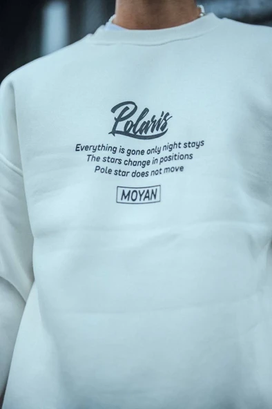 Arka Baskılı Kadın Günlük Stil Beyaz Kışlık Bisiklet Yaka Ön Ve Sweatshirt ürün görseli 1