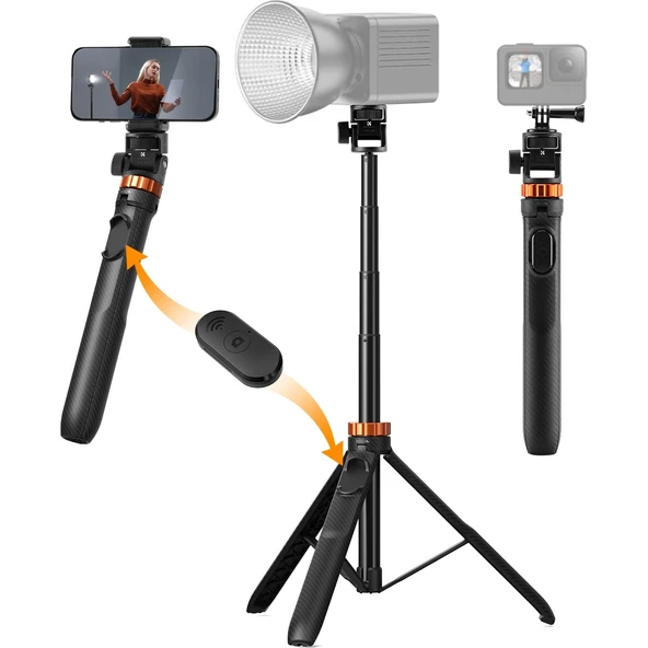 K&F Concept 175CM Bluetooth Selfie Çubuğu & Tripod (1/4'' Evrensel Bağlantı Tipi) ürün görseli 1