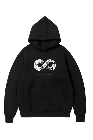 Kadın Sokak Stili Siyah Üç İplik Kapüşonlu 10 Kasıma Özel Sweatshirt ürün görseli 1