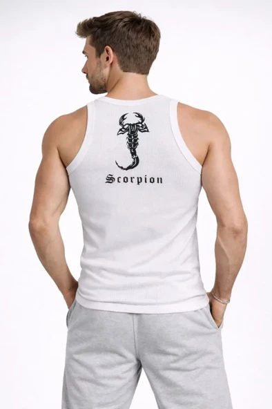 Arka Baskılı Erkek Fit Duruş Spor Fitilli Atlet 2'li Set Siyah Ve Beyaz Slim Fit Kaşkorse Spor Atlet ürün görseli 1