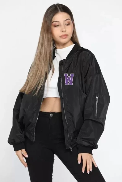 Unisex Siyah Premium Gabardin Dokulu Bomber Ceket ürün görseli 1
