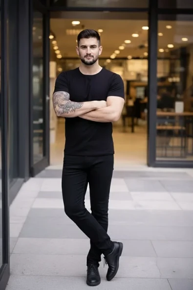 Siyah Tişört Erkek Fit Duruş Bordo 2'li Bisiklet Yaka – Kısa Kollu Yazlık Slim Fit Body ürün görseli 1