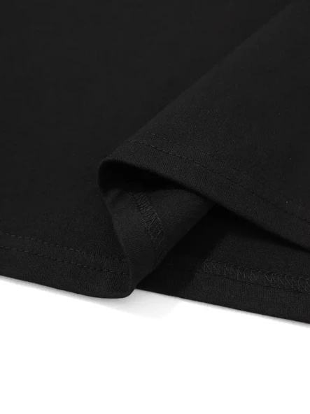 Baskılı Kadın Salaş Stil Siyah Oversize Bisiklet Yaka Tişört ürün görseli 1