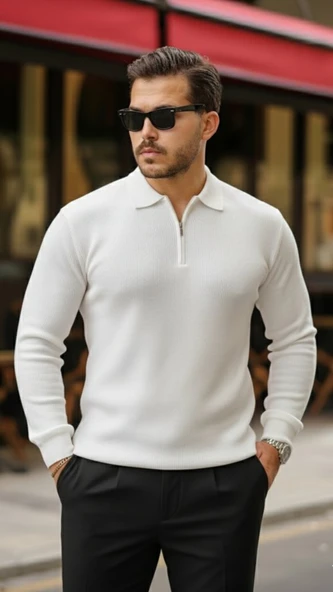 Erkek Modern Stil Selanik örme Yakalı Uzun Kollu Triko ürün görseli 1
