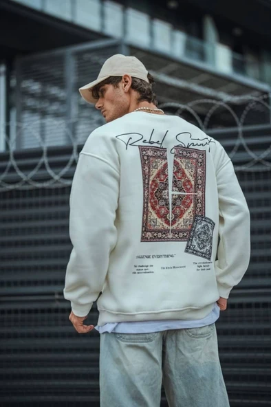 Baskılı Kadın Günlük Stil Beyaz Uzun Kol Bisiklet Yaka Sweatshirt ürün görseli 1