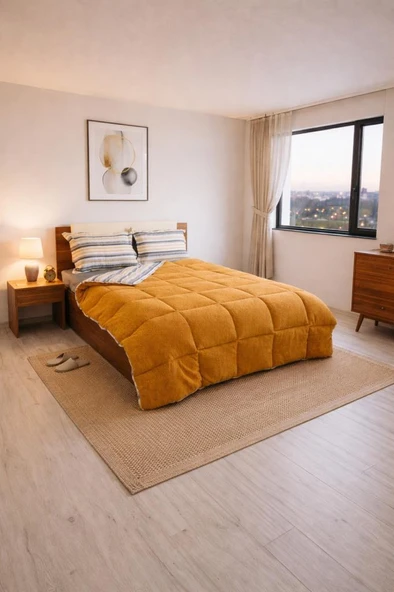 Sherpa Peluş Çift Kişilik Lastikli Çarşaflı Comforter Set Cappucino ürün görseli 1