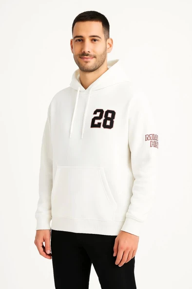 Arka Baskılı Kadın Sokak Stili Beyaz Üç İplik Kapüşonlu Ön Ve Hoodie Sweatshirt ürün görseli 1