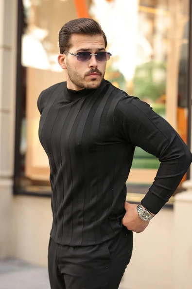 Desenli Erkek Modern Stil Yarım Balıkçı Yaka Kabartma Triko ürün görseli 1