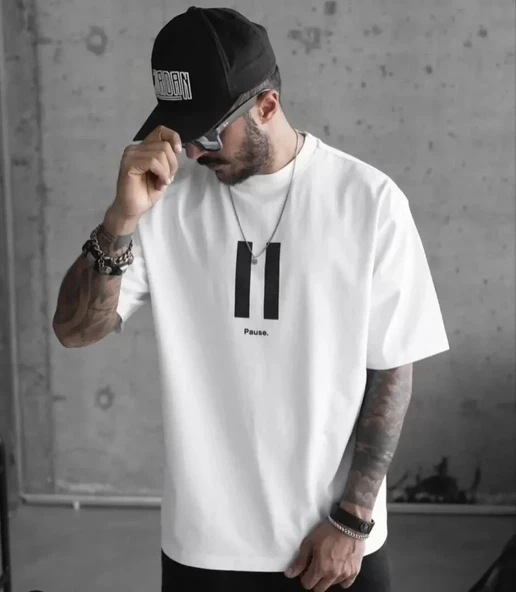 Unisex Beyaz Modern Sanat Formlu Tişört ürün görseli 1