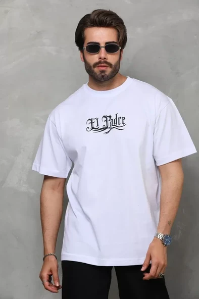 Baskılı Unisex Günlük Stil Beyaz Soft Cotton Dokulu Oversize Tişört ürün görseli 1