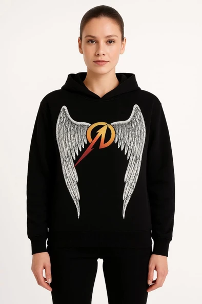 Arka Baskılı Kadın Sokak Stili Siyah Metallica İki İplik Kapüşonlu Ön Ve Hoodie ürün görseli 1
