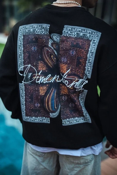 Arka Baskılı Kadın Günlük Stil Siyah Uzun Kol Bisiklet Yaka Ön Ve Sweatshirt ürün görseli 1