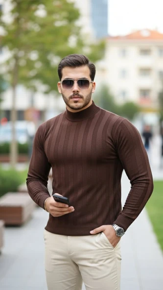 Desenli Erkek Modern Stil Yarım Balıkçı Yaka Kabartma Triko ürün görseli 1