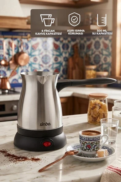 Sinbo SCM-9038 Türk Kahve Makinesi 500 ml – Paslanmaz Çelik Cezve – Otomatik Kapanma ürün görseli 1