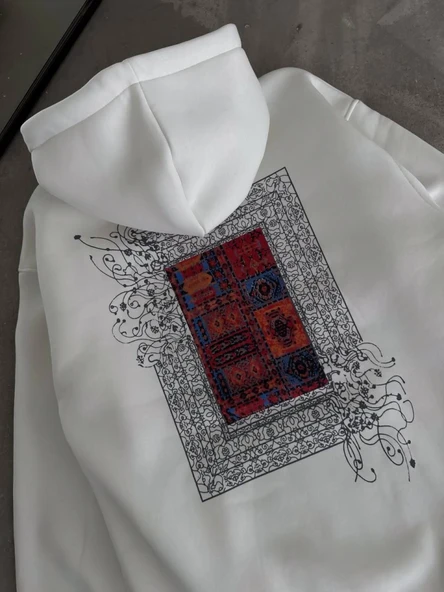 Arka Baskılı Kadın Sokak Stili Beyaz Uzun Kol Kapüşonlu Ön Ve Sweatshirt ürün görseli 1