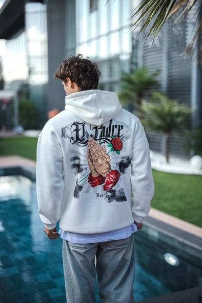 Baskılı Kadın Günlük Stil Beyaz Üç İplik Penye Kapüşonlu Sweatshirt ürün görseli 1