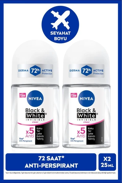 Kadın Roll-on Deodorant Black&White Invisible Clear 25ml, 72 Saat Anti-perspirant Ter Koruması ürün görseli 1