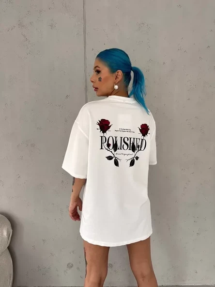 İllüstrasyon Baskılı Unisex Günlük Stil Beyaz Urban Art Oversize Tişört ürün görseli 1