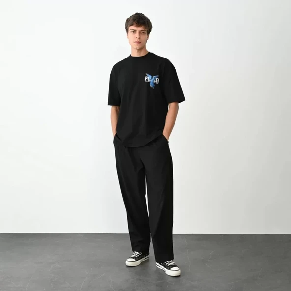 Baskılı Unisex Günlük Stil Siyah Hip-Hop Kültürü Rahat Kalıp Tişört ürün görseli 1