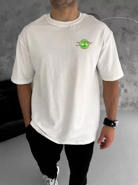 Baskılı Unisex Günlük Stil Beyaz Doğa Temalı Minimal Oversize Tişört ürün görseli 1