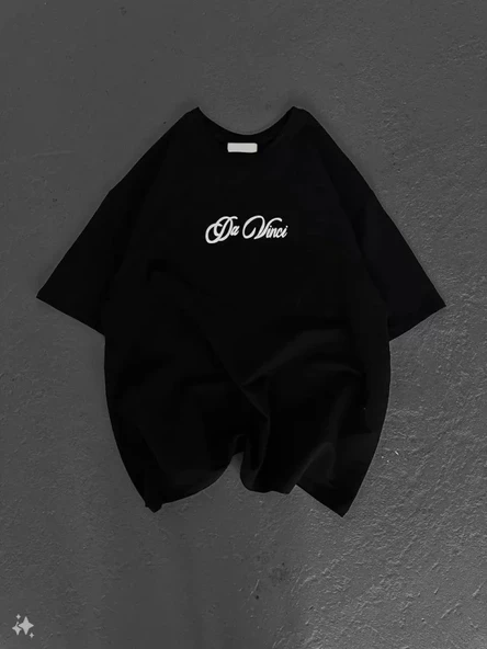 Baskılı Unisex Minimalist Çizim Siyah Pamuklu Oversize Tişört ürün görseli 1