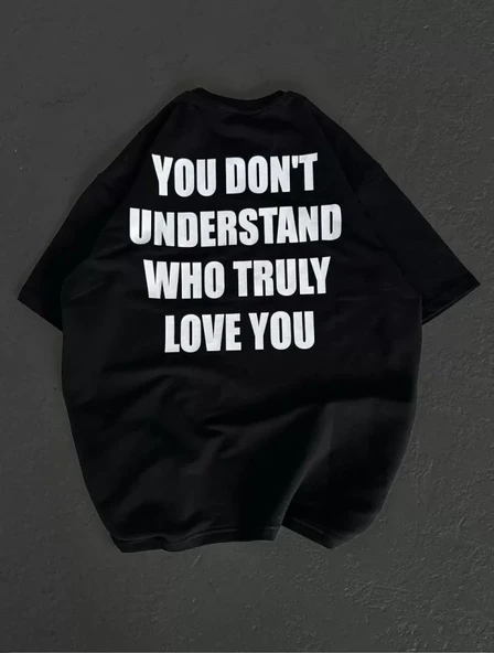 Unisex Günlük Stil Siyah Gece Modu Grafik Tasarım Oversize Tişört ürün görseli 1