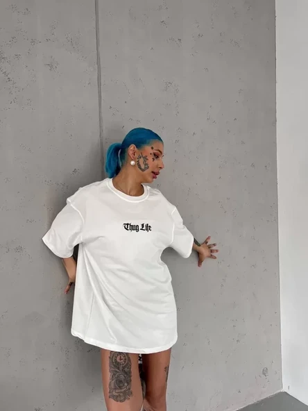 Baskı Detaylı Unisex Günlük Stil Beyaz Soft Touch Oversize Tişört ürün görseli 1