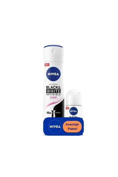 Kadın Black & White Clear Deodorant 150 ml + Black & White Clear Roll On 25 ml ürün görseli 1