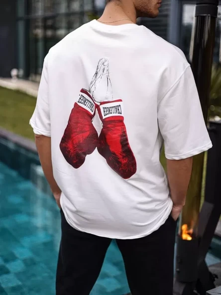 Baskı Detaylı Unisex Günlük Stil Beyaz Kristal Oversize Tişört ürün görseli 1
