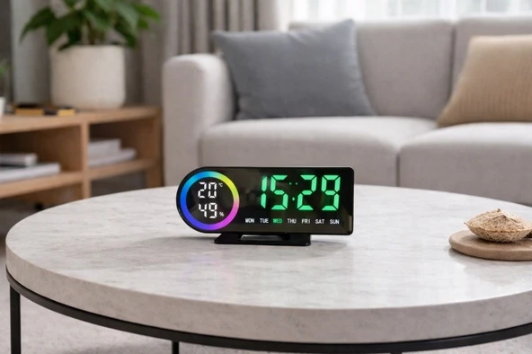 Volkano Spectra Saat Alarm Erteleme Sıcaklık Nem Neon Led ürün görseli 1