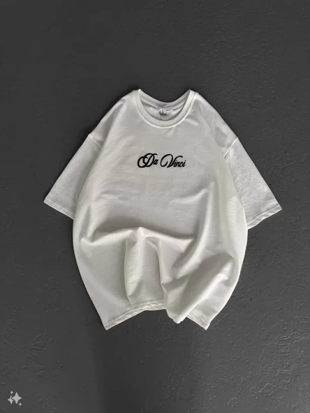 Baskılı Unisex Minimalist Çizim Beyaz Pamuklu Oversize Tişört ürün görseli 1