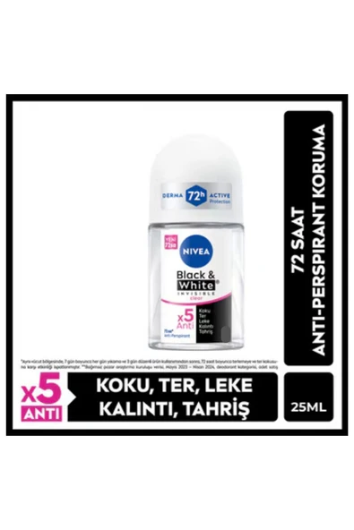Kadın Roll On Deodorant Black&white Invisible Clear 72 Saat Anti-perspirant Koruma 25ml ürün görseli 1