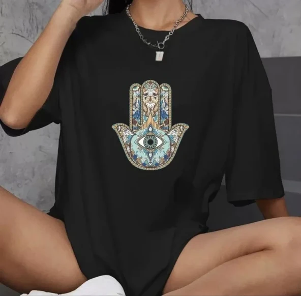 Baskılı Unisex Günlük Stil Siyah Matrix Stil Dijital Oversize Tişört ürün görseli 1