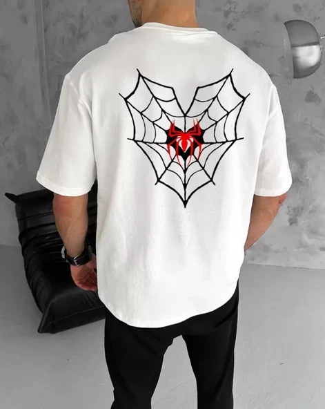 Unisex Günlük Stil Beyaz Kar Beyazı Grafik Tasarım Oversize Tişört ürün görseli 1